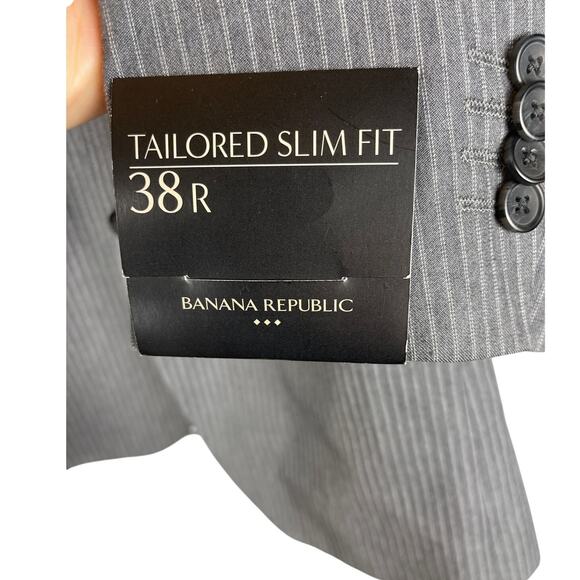 Banana Republic Gray Pinstripe Tailored Slim Fit Double Button Blazer Size 38 - Picture 6 of 10